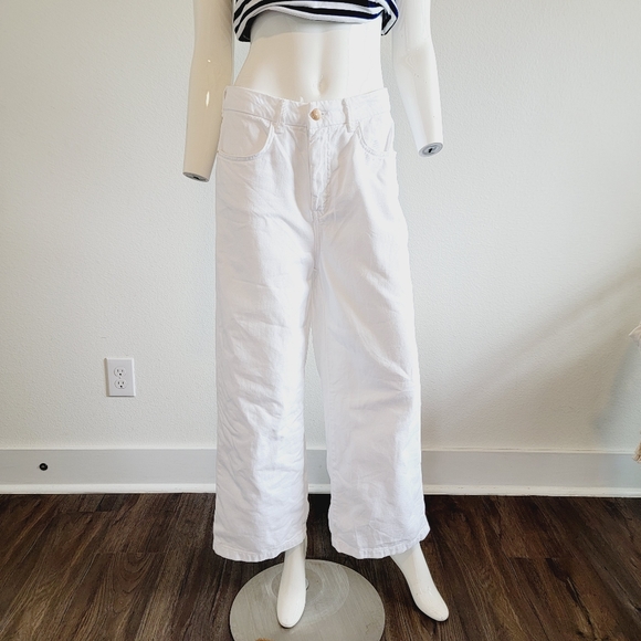 Zara 1975 Crisp White Cropped Ankle-length Denim Jeans Sz US 6 / EU 38 - Picture 9 of 11